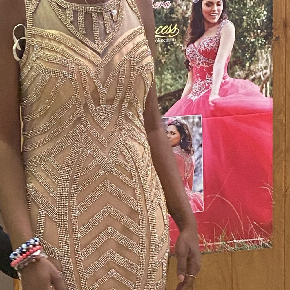 champagne prom dress